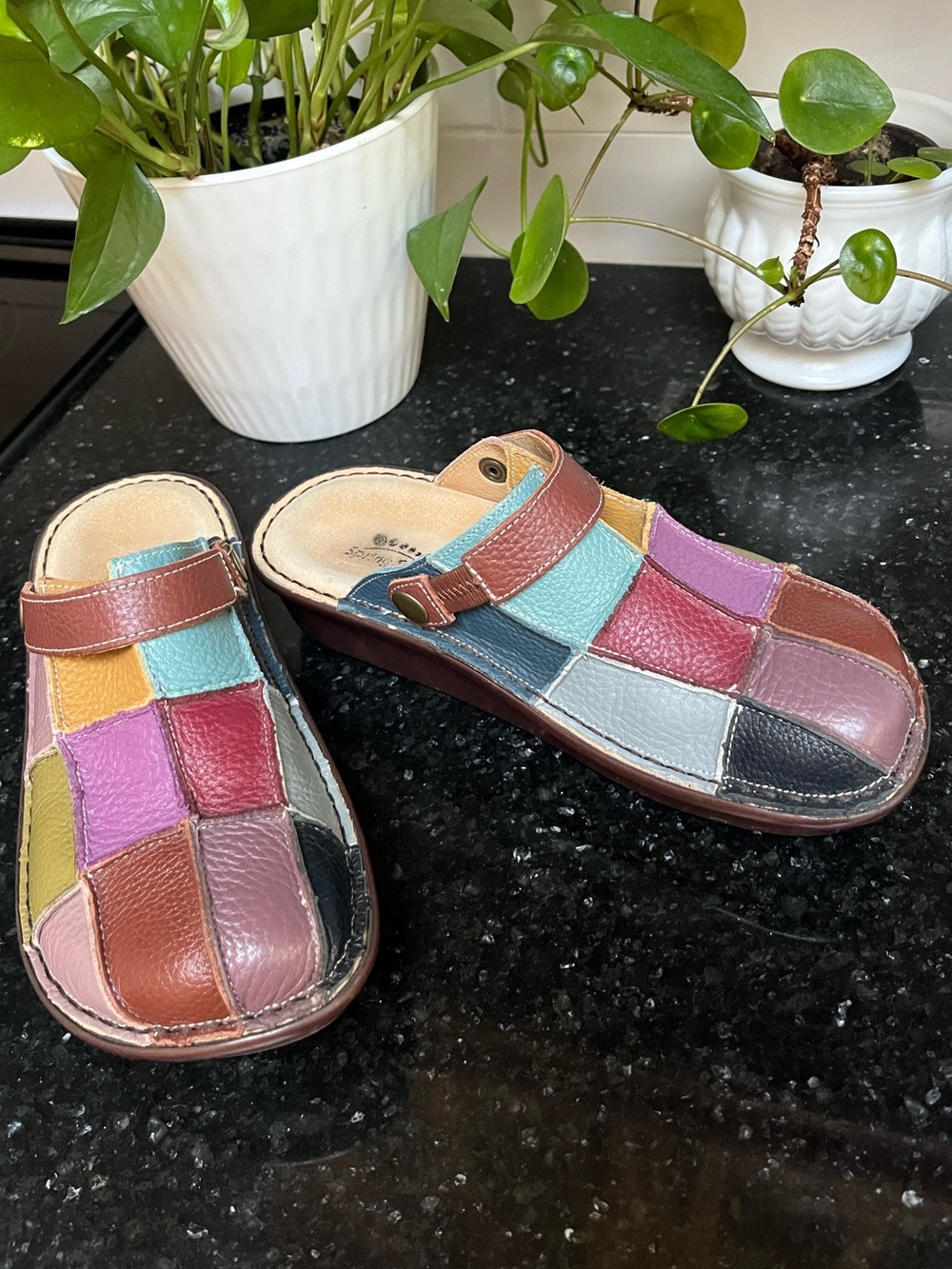 Spring Step Patchwork Leather Multi-Color Mules